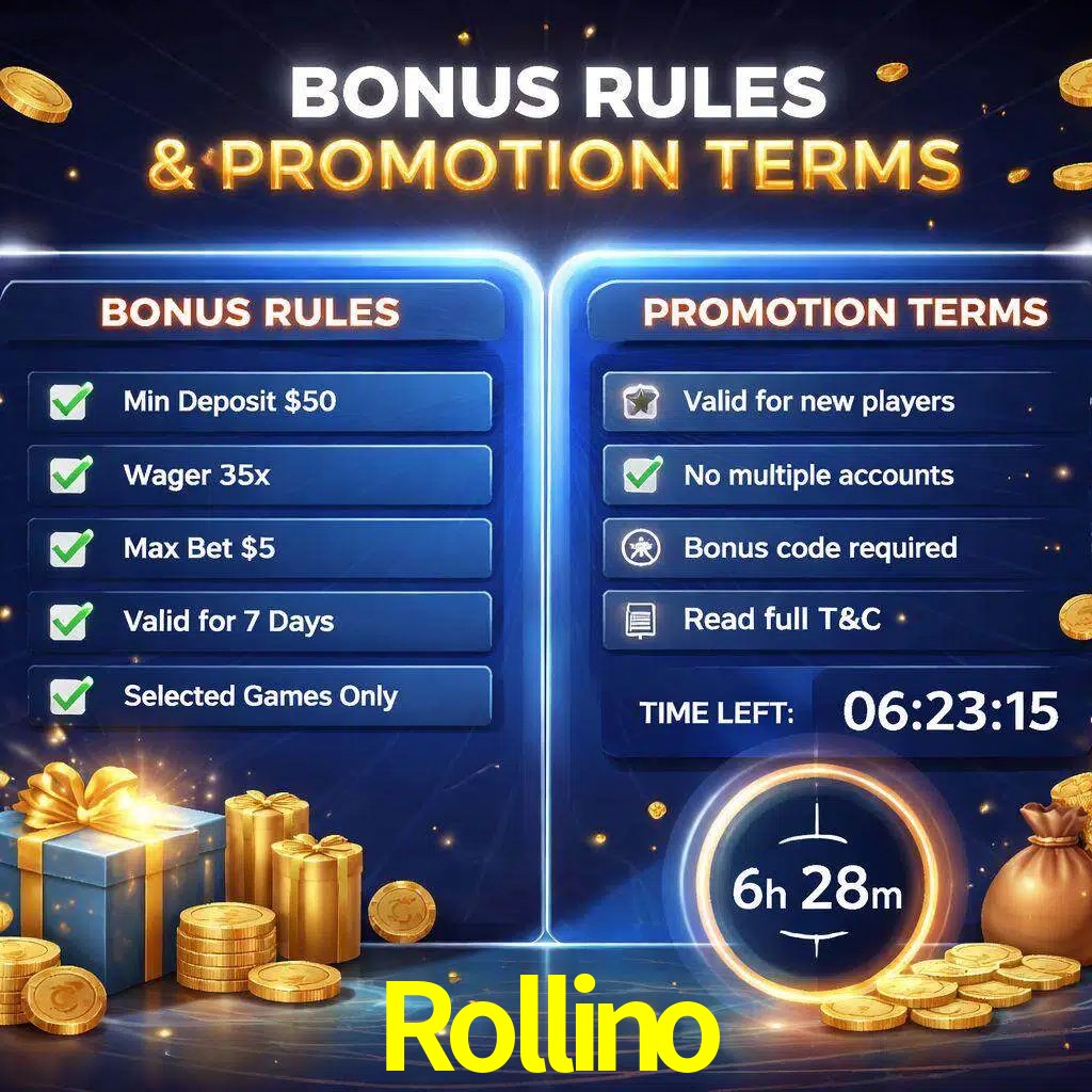 Reglas de promoción Rollino y condiciones de bonos explicadas visualmente