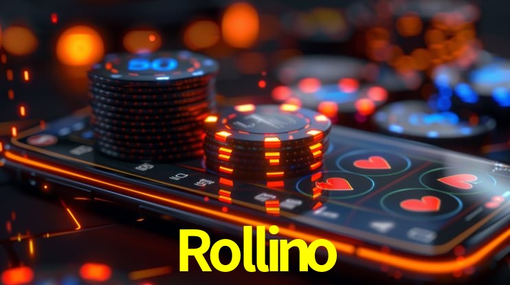 Una escena digital vívida inspirada en casino con Rollino mostrado prominentemente, luces brillantes, fichas, cartas y acentos dorados.